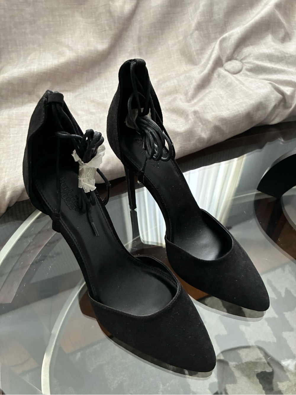 Charlotte Russe Black Pointed-Toe Lace-Up Stiletto Heels